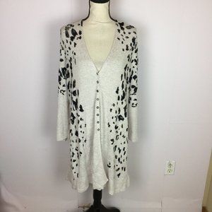 Nic + Zoe Long Cardigan Sweater 1X/2X Women Plus Gray Animal Print Linen Blend